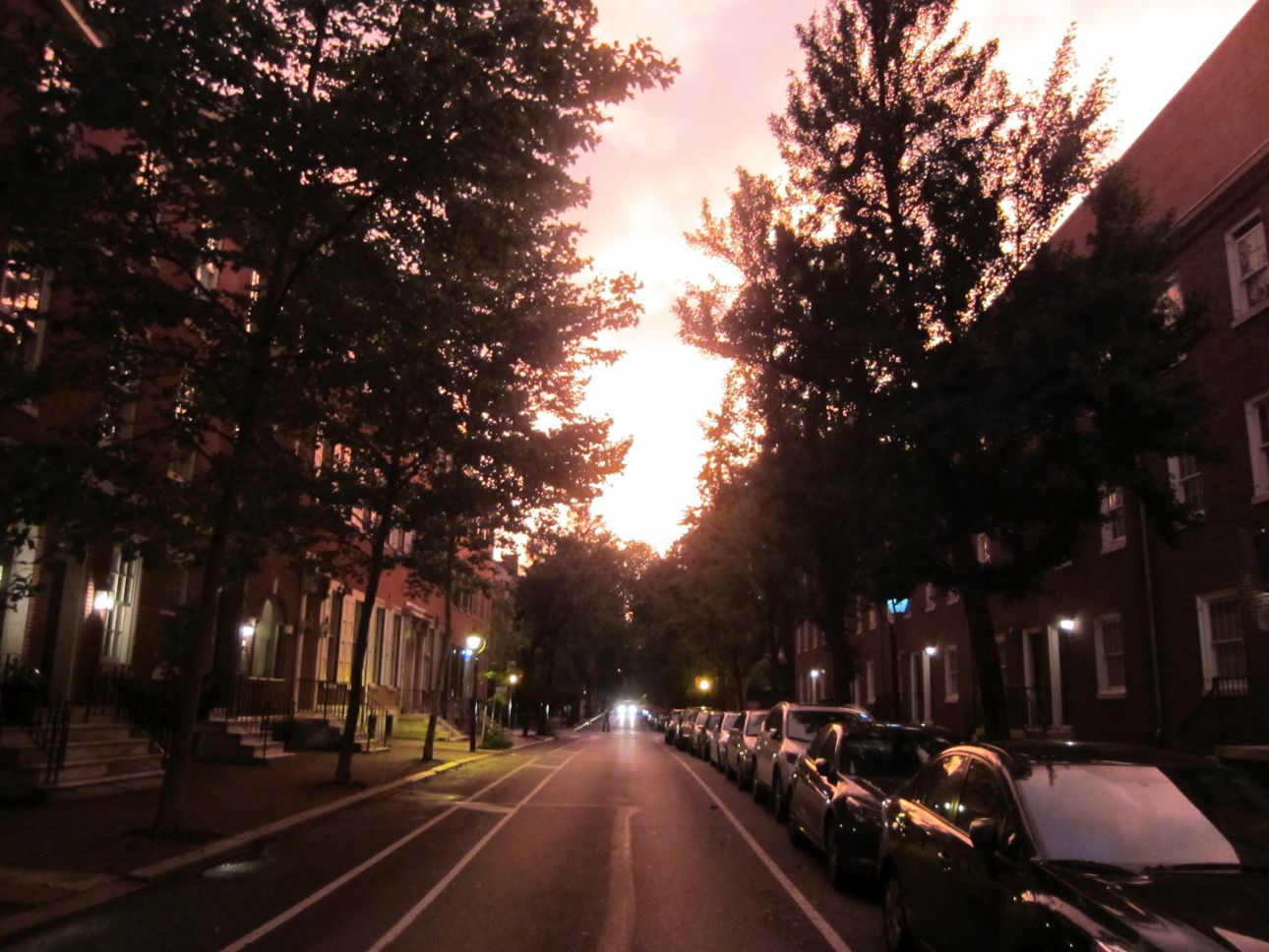 Pine Street, Philadelphia, at dusk